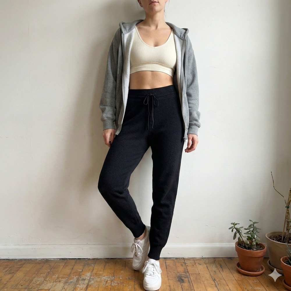 Le Ore Cashmere Blend Pants‎ Womens XXS Black Knit Joggers High Rise Drawstring